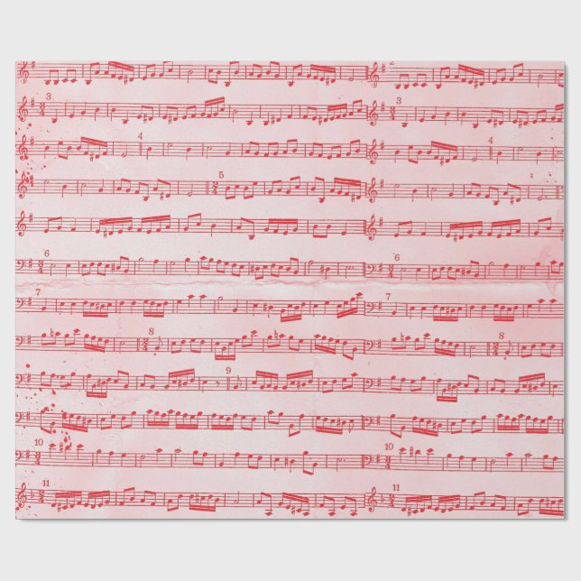 Vintage Red Musical Sheet Wrapping Paper (Flat)