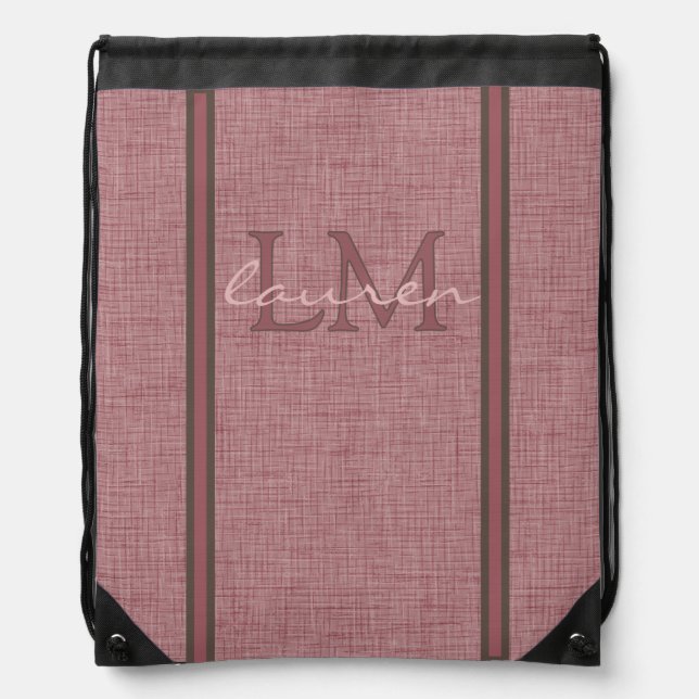 Vintage Red Neutral Linen Pattern Drawstring Bag (Front)