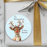 Vintage Red Nosed Reindeer Child Gift Christmas  Classic Round Sticker<br><div class="desc">This design may be personalized in the area provided by changing the photo and/or text. Or it can be customized by clicking Personalize this Template and then choosing the click to customize further option and delete or change the color of the background, add text, change the text color or style,...</div>