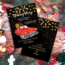 Vintage Red Old Car Christmas Invitation