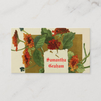 Vintage red orange flowers custom floral business card