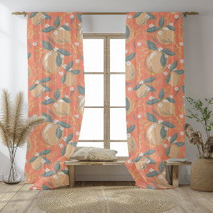 Vintage Red Orange & Leaves Pattern Winter Sheer Curtains