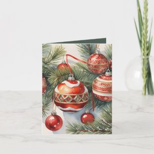 Vintage Red Ornament Photo & Recipe Christmas Card