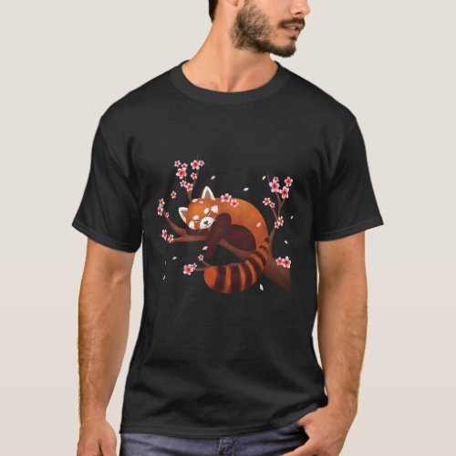 Vintage Red Panda Japanese Cherry Blossom Flower T_Shirt