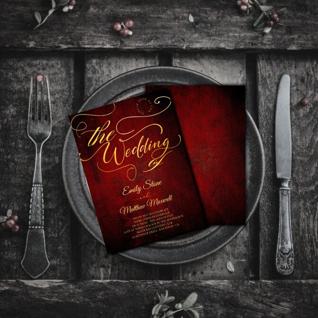 Vintage Red Parchment Budget ,Gold Calligraphy  Invitation (Creator Uploaded)