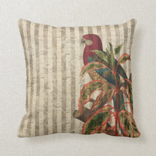 Vintage Red Parrot Faded Musical Score Bird Throw Pillow