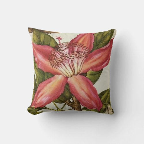 Vintage Red Passion Flower Design 2 Throw Pillow