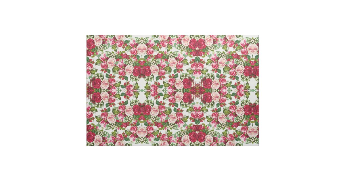 Vintage red pastel pink roses botanical flowers fabric Zazzle