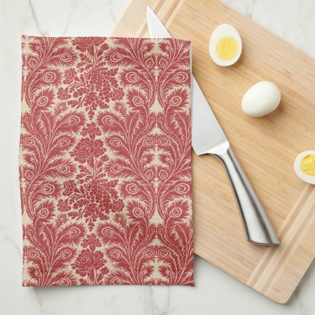 Vintage Red Pattern Kitchen Towel (Quarter Fold)