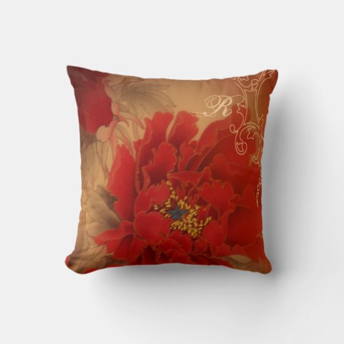 Vintage Red Peony Chinese Wedding Throw Pillow