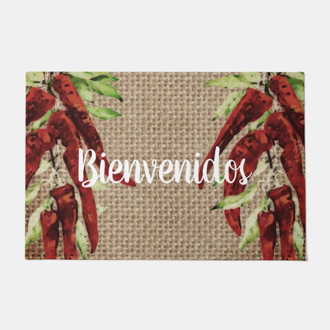Vintage red peppers - Bienvenidos Doormat (Front)