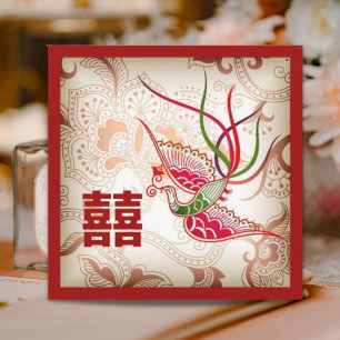 Vintage Red Phoenix Chinese Wedding Invitation