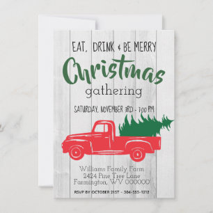 Vintage Red Pick Up Truck Christmas Invitation