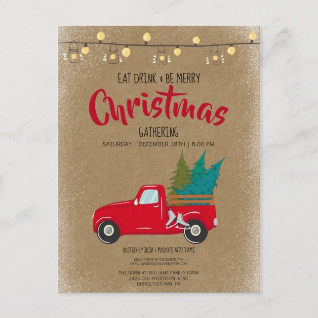 Vintage Red Pick Up Truck Christmas Invitation (Front)