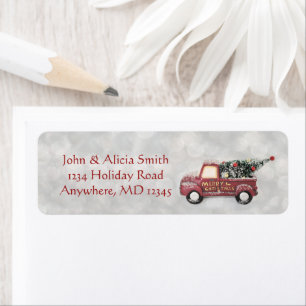 Vintage Red Pick Up Truck Holiday Address Label