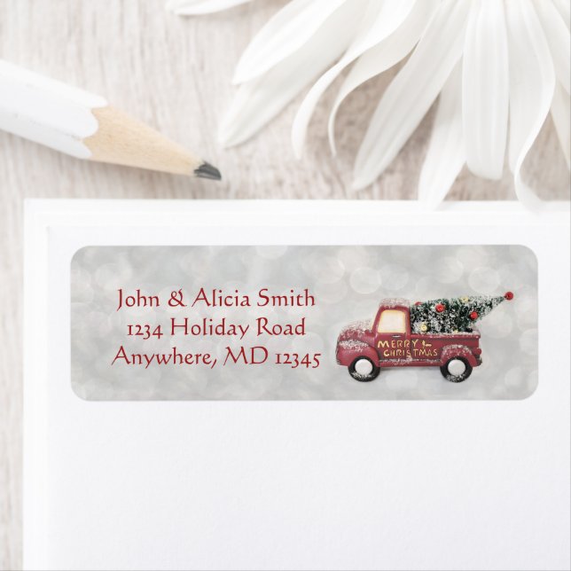 Vintage Red Pick Up Truck | Holiday Address Label (Insitu)