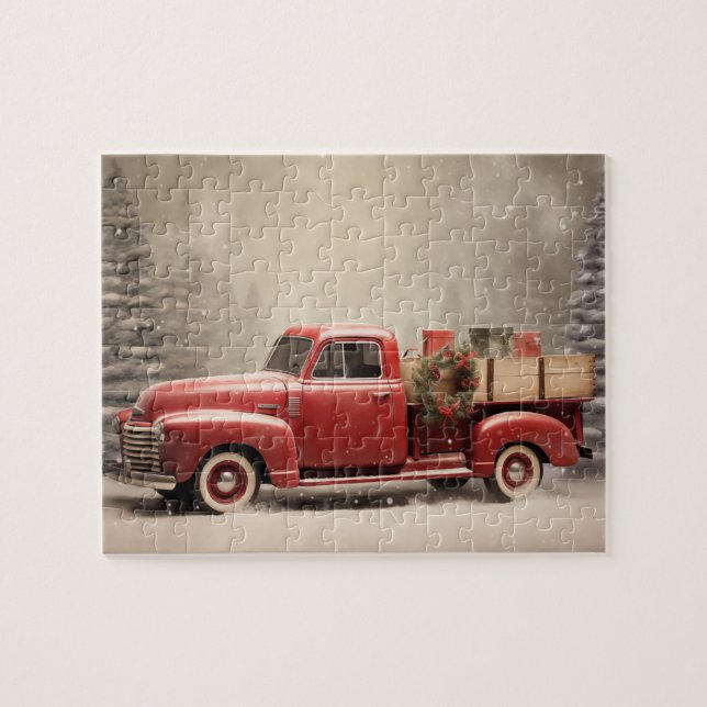 Vintage Red Pick Up Truck Holiday Jigsaw Puzzle (Horizontal)