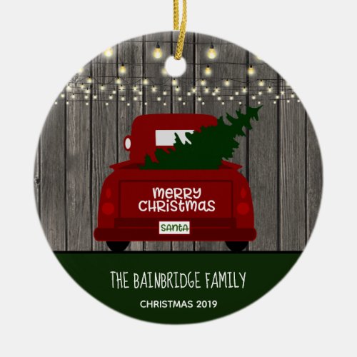 Vintage  Red Pick Up Truck Rustic Personalized Ceramic Ornament