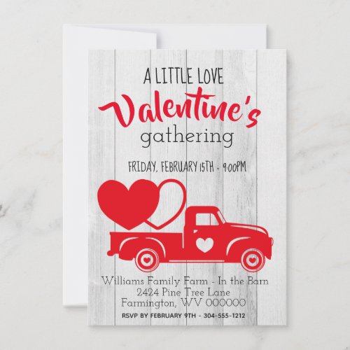 Vintage Red Pick Up Truck Valentines Day Invite