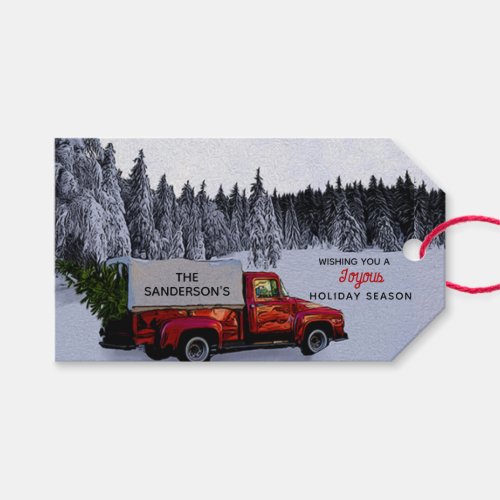Vintage Red Pickup Truck Christmas  Gift Tags
