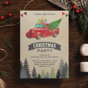Vintage Red Pickup Truck Christmas Party Invitation