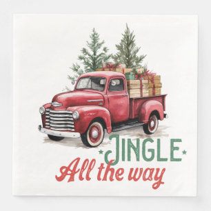 Vintage Red Pickup Truck Jingle All The Way Paper Dinner Napkins