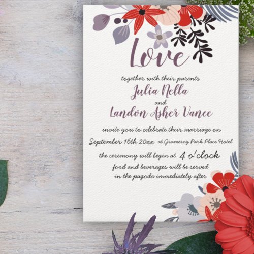 Vintage Red Pink and Lavender Floral Invitation