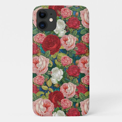Vintage Red Pink And White Roses iPhone 11 Case
