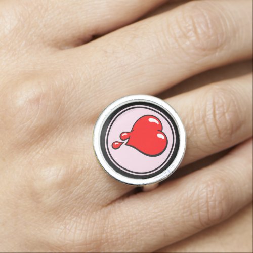 Vintage Red Pink Bleeding Heart Liberal Pop Art Ring