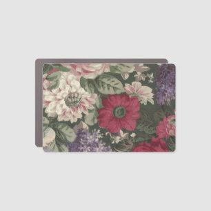 Vintage red pink blue white flowers painting car magnet