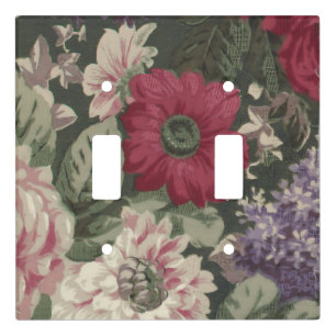 Vintage red pink blue white flowers painting light switch cover
