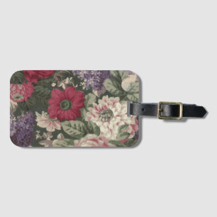 Vintage red pink blue white flowers painting luggage tag