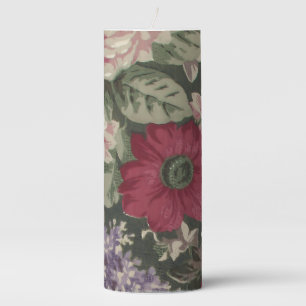 Vintage red pink blue white flowers painting pillar candle
