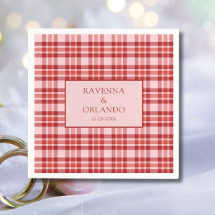 Vintage Red Pink Plaid Country Gingham Wedding Napkins