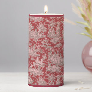 Vintage red pink toile de jouy printed pillar candle