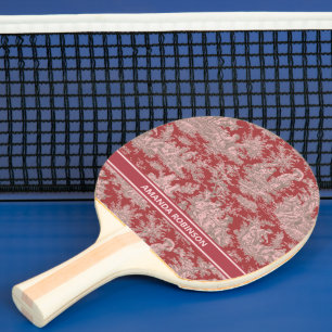 Vintage red pink toile de jouy printed ping pong paddle