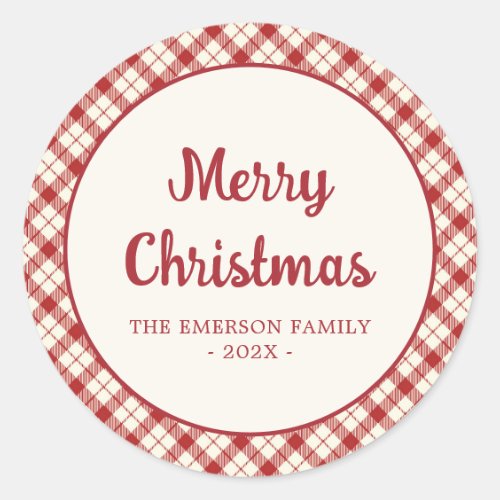 Vintage Red Plaid Christmas Classic Round Sticker