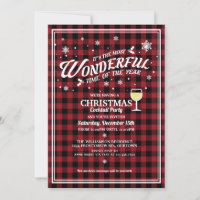 Vintage Red Plaid Christmas Cocktail Party Invitation