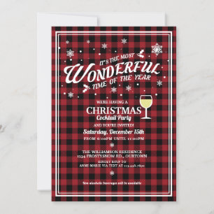 Vintage Red Plaid Christmas Cocktail Party Invitation