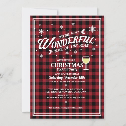 Vintage Red Plaid Christmas Cocktail Party Invitation