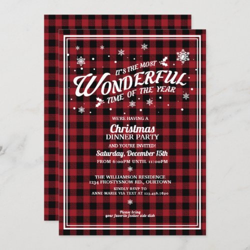 Vintage Red Plaid Christmas Dinner Party Invitation