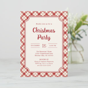 Vintage Red Plaid Christmas Party Invitation