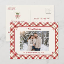 Vintage Red Plaid Christmas Postcard