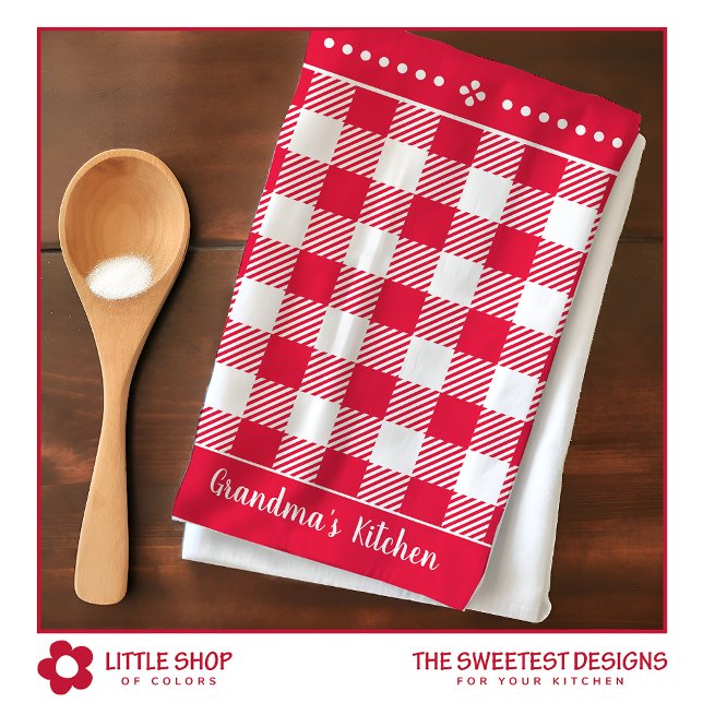 Vintage Red Plaid Customizable Name Kitchen Towel (Creator Uploaded)