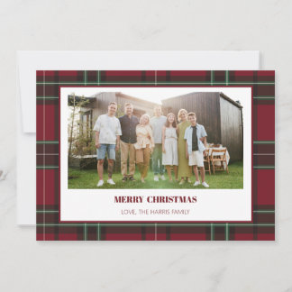Vintage Red Plaid Family Photo Christmas Card