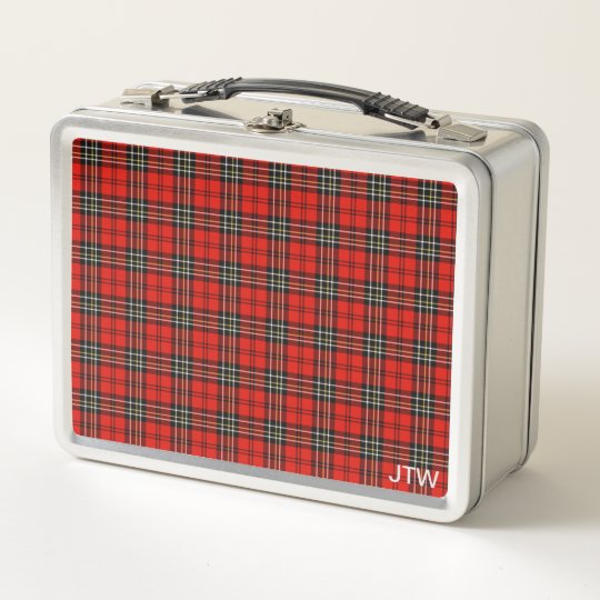 Vintage Red Plaid Monogram Metal Lunch Box