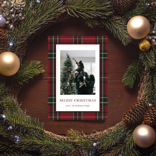 Vintage Red Plaid One Photo Christmas Card