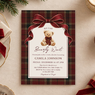 Vintage Red Plaid Teddy Bear Baby Shower Invitation