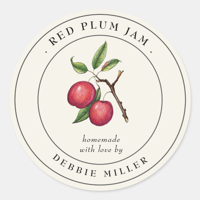 Vintage Red Plum Jam  canning jar Label (Front)