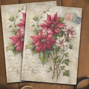 Vintage Red Poinsettia Christmas Decoupage Tissue Paper